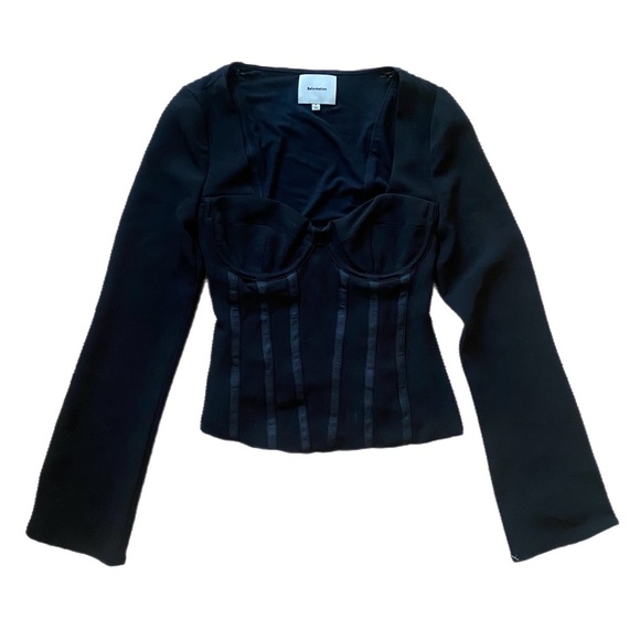 Reformation Amina Black Top size 0 Bell Sleeve Mesh - Picture 4 of 6